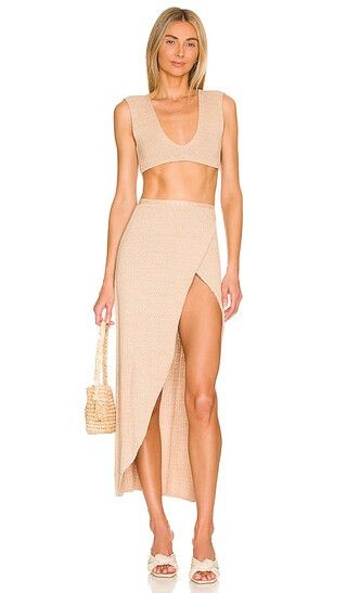 Amaris Crop Top in Sand | Tan Top | Nude Top Skirt Set Midi Skirt Outfit Matching Sets Matching Set | Revolve Clothing (Global)