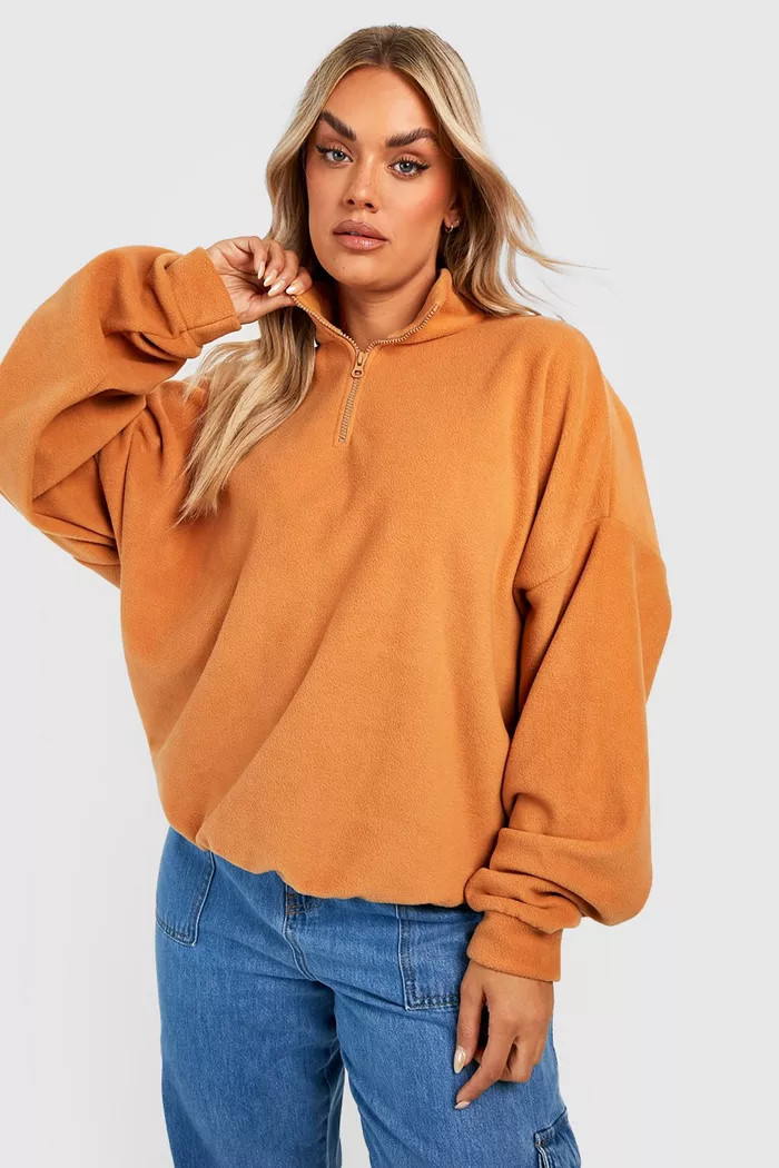 Plus Borg Half Zip Oversized Sweater | boohoo (US & Canada)