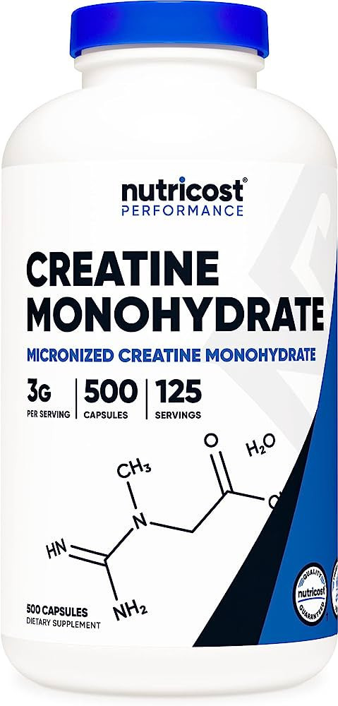 Nutricost Creatine Monohydrate 3,000mg 500 Capsules, 125 Servings, 750mg of Creatine Monohydrate ... | Amazon (US)