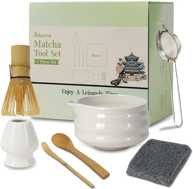 Matcha Whisk Set, 7 Pcs Matcha Kit, Premium Ceramic Matcha Set, Whisk and Bowl, Sifter, Cup Holde... | Amazon (US)