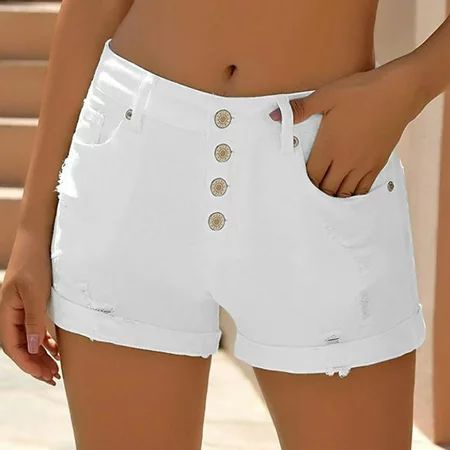 SBYOJLPB Women Pants Casual Summer Women s Denim Button Zipper Short Summer Mid Waist Stretchy Pocke | Walmart (US)