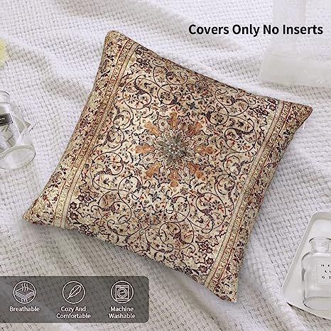 Suguru Silk Esfahan Persian Carpet Print 28 Throw Pillow Cover Soft Velvet Decorative Throw Pillo... | Amazon (US)
