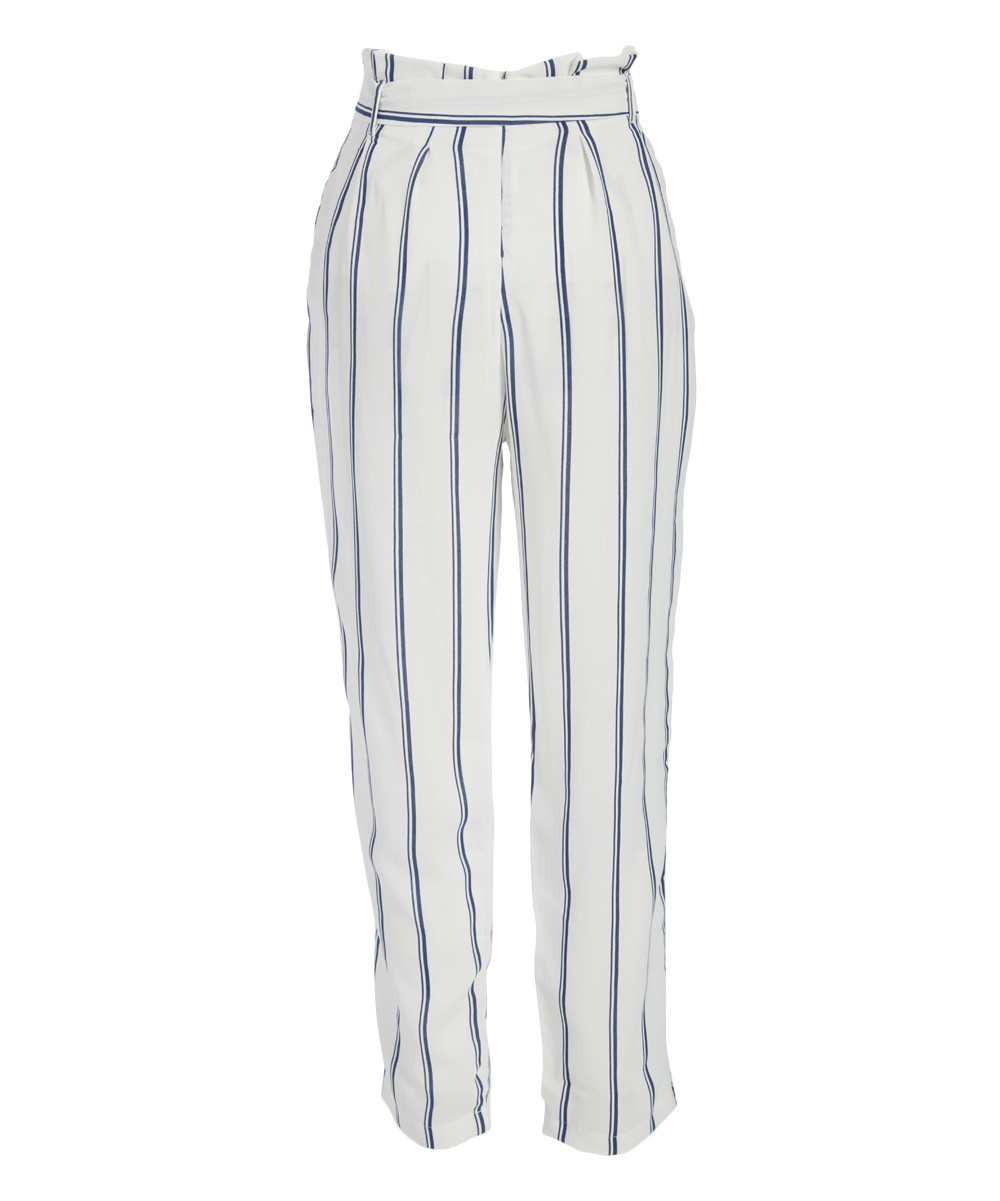 Milk & Honey Women's Casual Pants OFF - Off-White Pinstripe High-Waist Pants - Women | Zulily