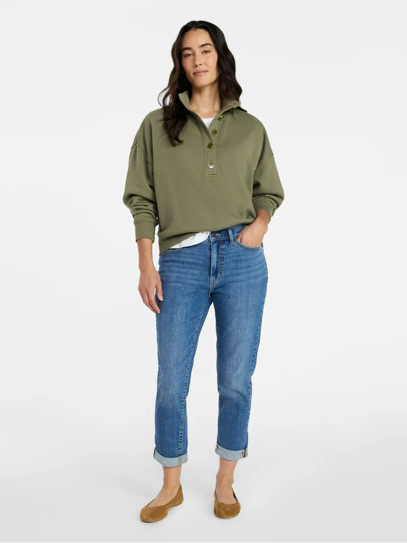 Time and Tru Women's Quarter Button Fleece Top with Long Sleeves, Size XS-XXXL | Walmart (US)