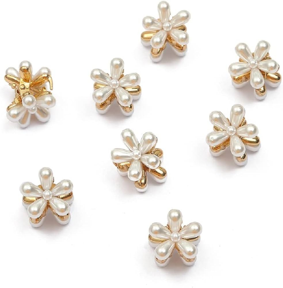 10PCS Fashion Mini Pearl Hair Claws for Women Small Flower Clips Set Hair Accessories Gold Crab G... | Amazon (US)