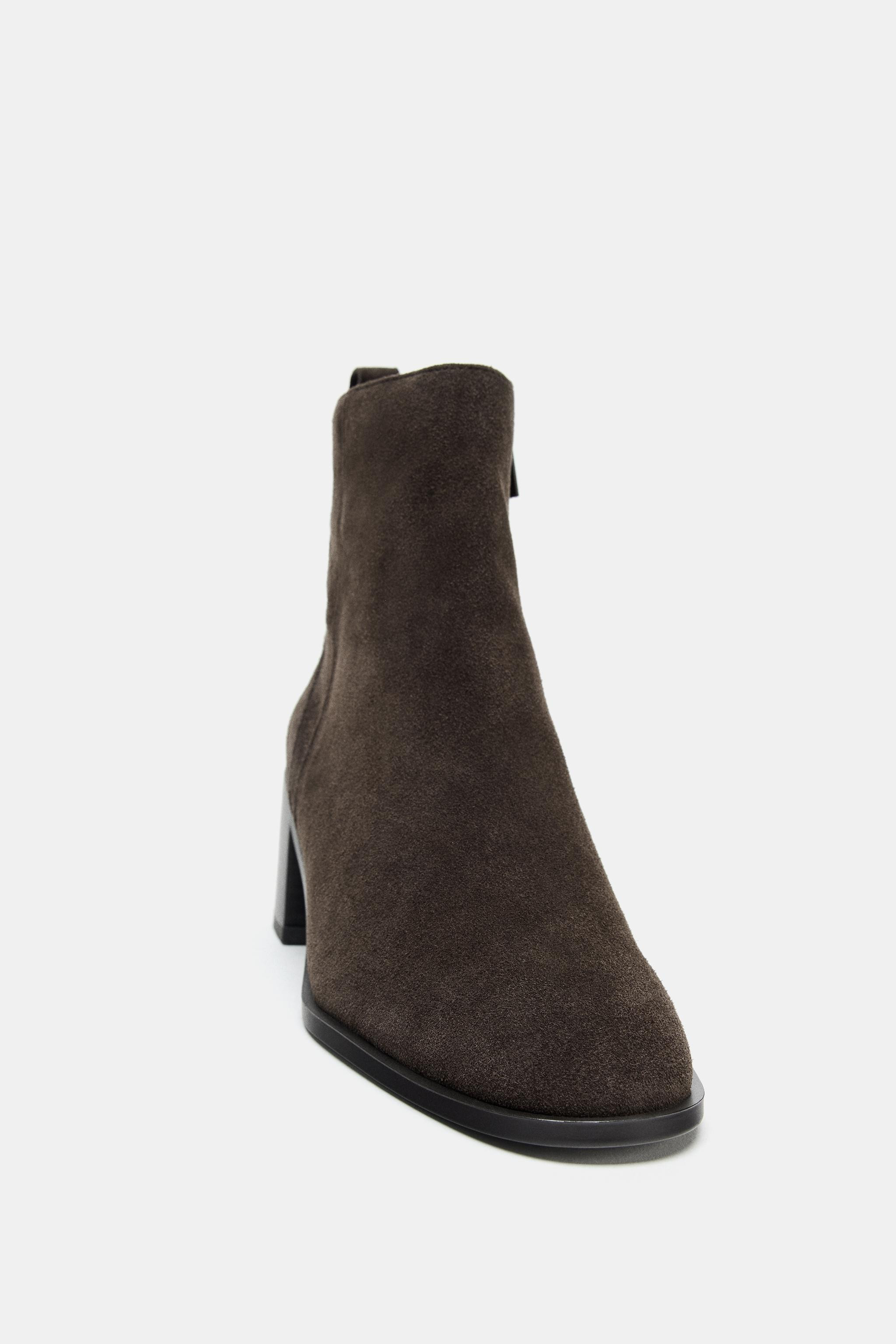WIDE HEELED SPLIT LEATHER ANKLE BOOTS | Zara US