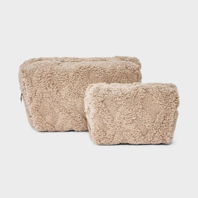 Faux Shearling Cosmetic Pouch 2pc Set - Universal Thread™ Taupe | Target