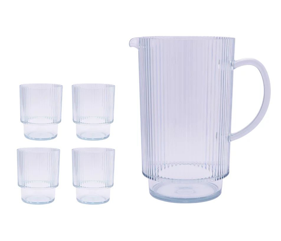 Better Homes & Gardens Sage 2.2-Quart Plastic Ribbed Pitcher Set with Tumblers, 5-Piece | Walmart (US)