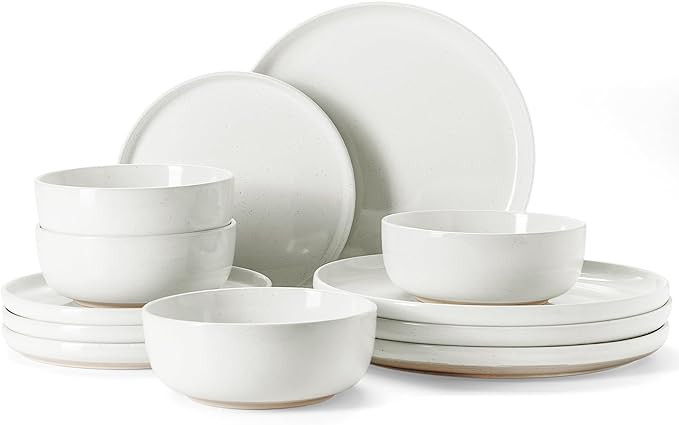 Famiware Milkyway Plates and Bowls Set, 12 Pieces Dinnerware Sets, Dishes Set for 4, White | Amazon (US)