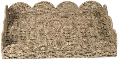 2 Pcs Seagrass Serving Tray with Handle Rattan Woven Decorative Tray with Scalloped Edge Wicker B... | Amazon (US)