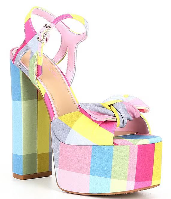 x Jess Southern Carrie Plaid Knotted Bow Platform Sandals | Dillard's