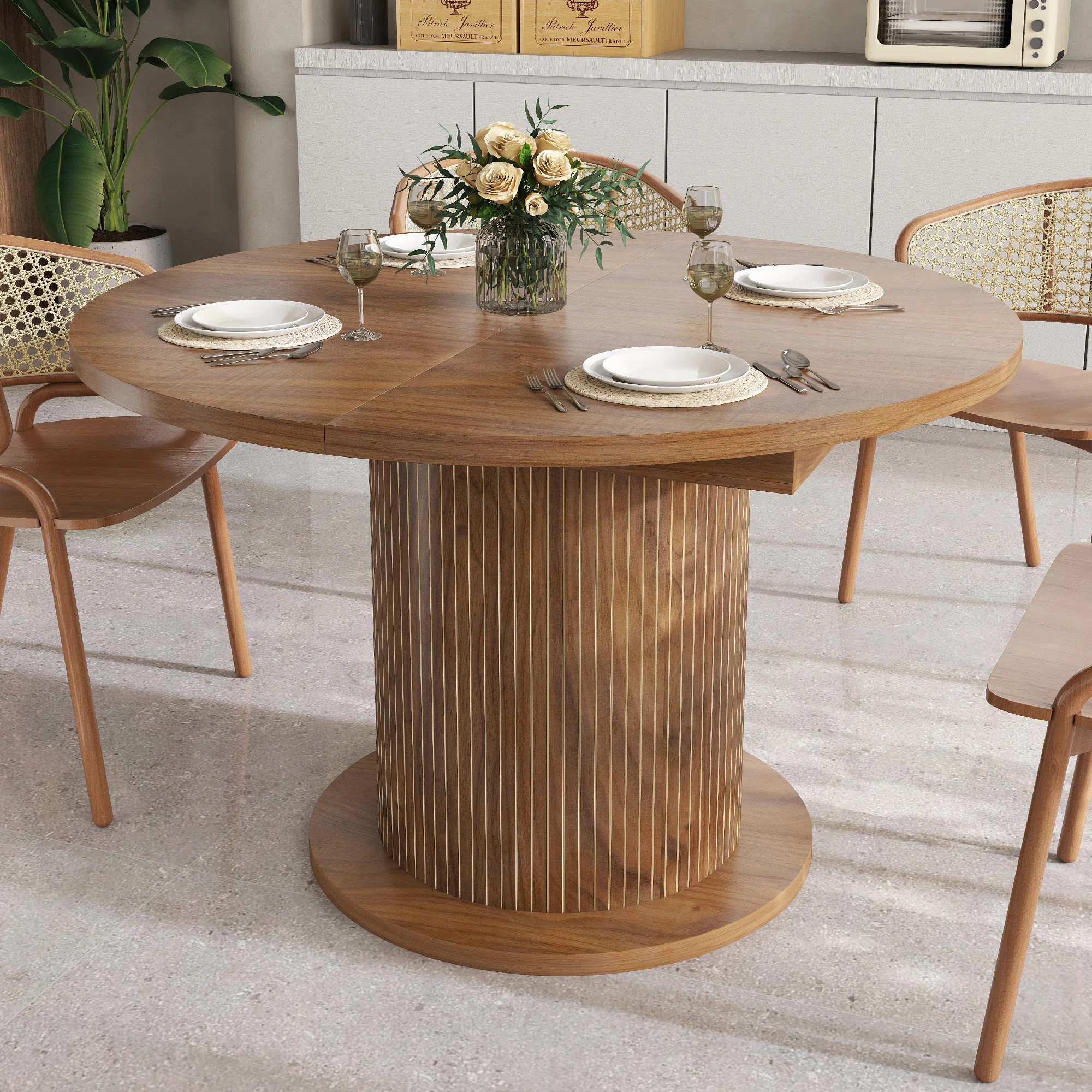 43-59" Extendable Round Dining Table For 4-6 People, Farmhouse Kitchen Table | Wayfair North America