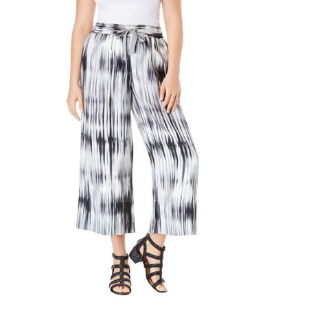 Roaman's Women's Plus Size Linen Wide-Leg Crop Pant | Walmart (US)