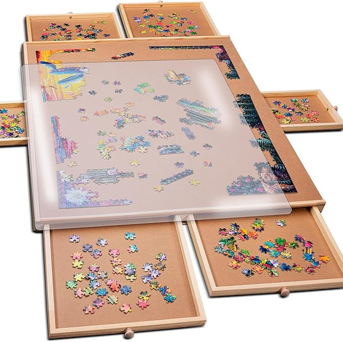 PlayVibe Puzzle Locker 1500 Piece Puzzle Board with Drawers and Cover - Puzzle Solve Station - St... | Amazon (US)