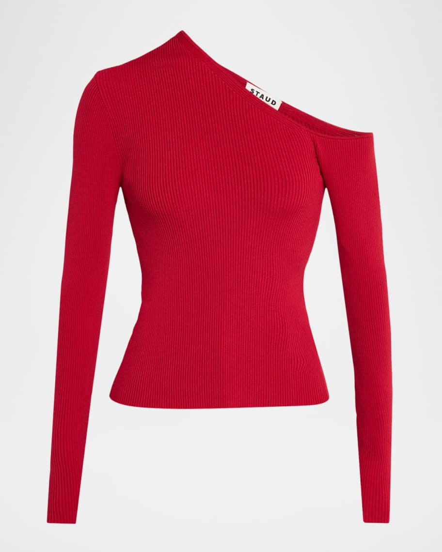 STAUD Lois Rib-Knit One-Shoulder Top | Neiman Marcus