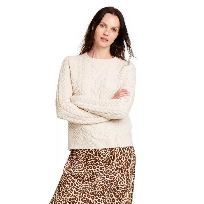 Women's Crewneck Cableknit Pullover Sweater - Nili Lotan x Target Cream | Target