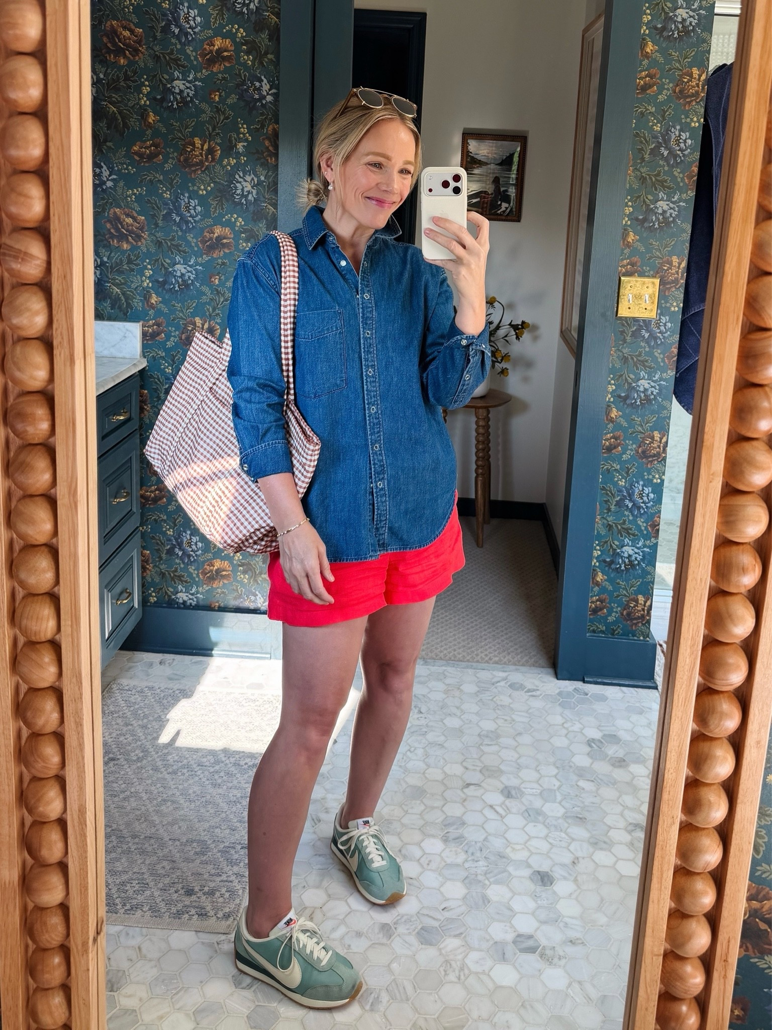 Hi! If I could only buy one chambray top it would be this AYR one hands down, also comes in a lighter wash. J.Crew linen shorts are an easy fit still wearing my regular size. Under $100 nike sneakers worn with bombas no show socks. Baublebar tennis bracelet that has long outlasted my Dorsey style. Loeffler Randall everyday tote bag ~ xo, Claire

#LTKootd #LTKmomlife #LTKOver40