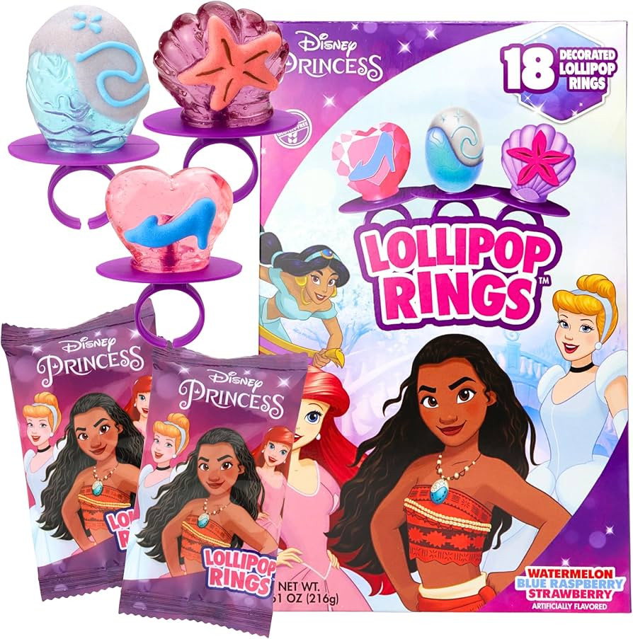 Disney Princess Decorated Lollipop Rings, Bulk Flavored Candy for Valentine's Classroom Exchanges... | Amazon (US)