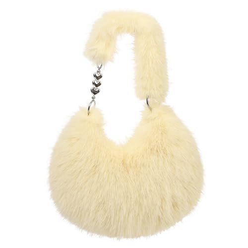 LA CARRIE Women's Faux fur Purse Fuzzy Plush Shoulder Bags Y2k Cute Handbags for Winter(Yellow) | Amazon (US)