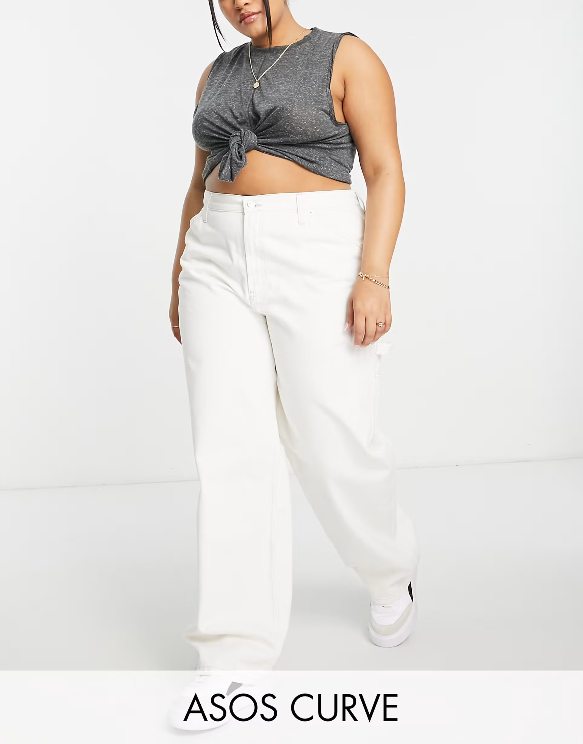 ASOS DESIGN Curve oversized skater jean in off white with cargo styling | ASOS (Global)