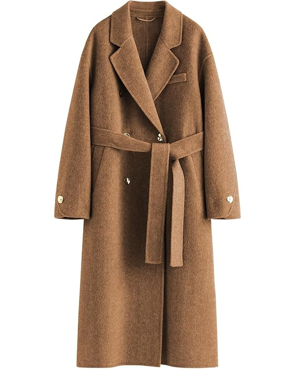 Peaceglad Womens Pea Coats Fall Long Trench Coat Double Breasted Button Down Lapel Belted Peacoat | Amazon (US)
