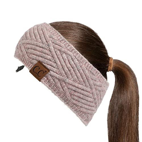 C.C Winter Fuzzy Fleece Lined Thick Knitted Diagonal Stripes Criss-Cross Pattern Headband Headwrap (HW-2060) (a Snuggly Soft Yarm - Rose) | Amazon (US)