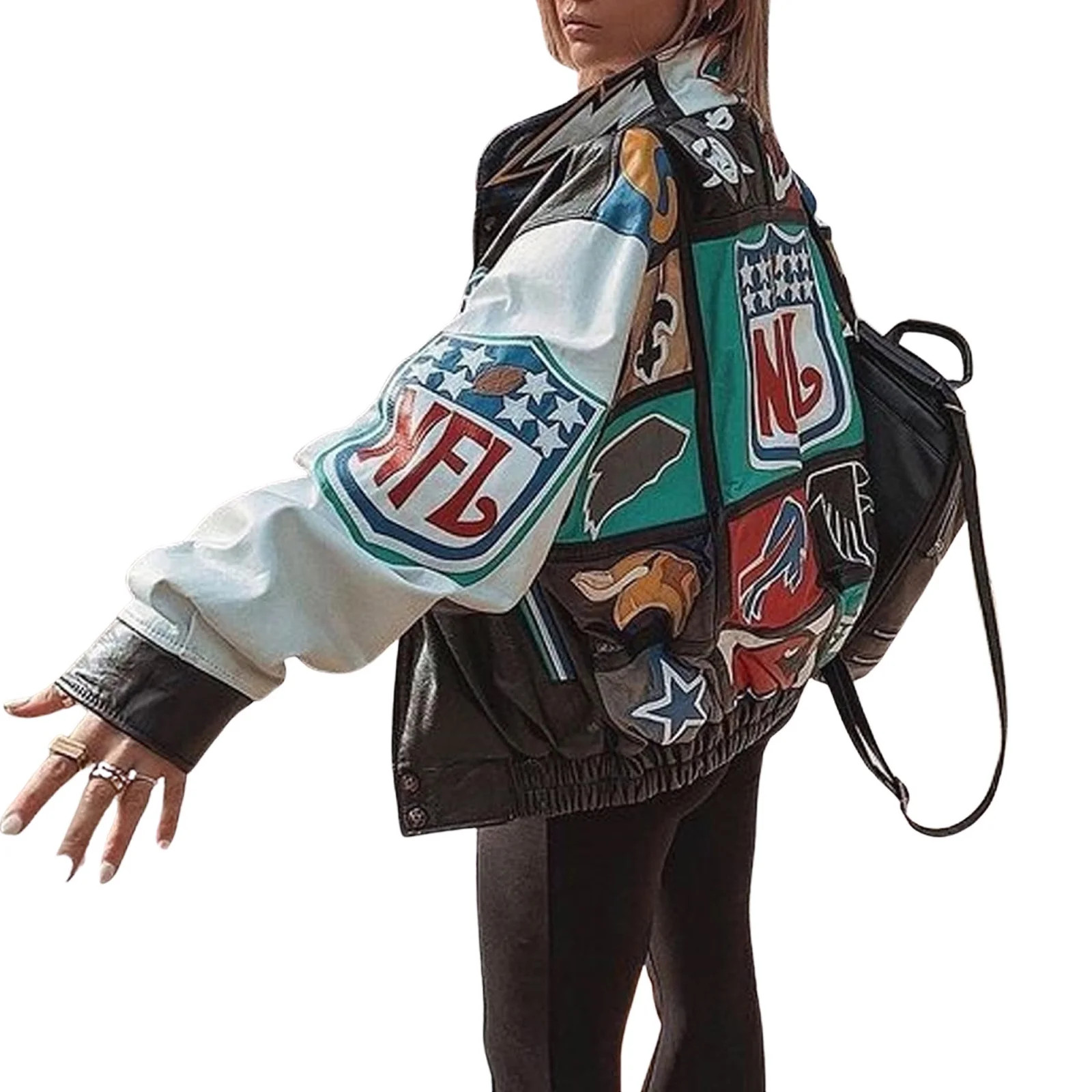 Women's Zip Up Flight Jacket Long Sleeve Letter Graphic Print Baseball Outwear Y2K Oversized Bomb... | Walmart (US)