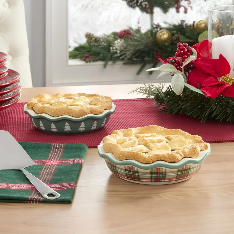 Holiday Time Trees & Plaid 5.5" Glazed Stoneware Bake & Serve Mini Pie Dish, Multicolor (2 Pack) | Walmart (US)