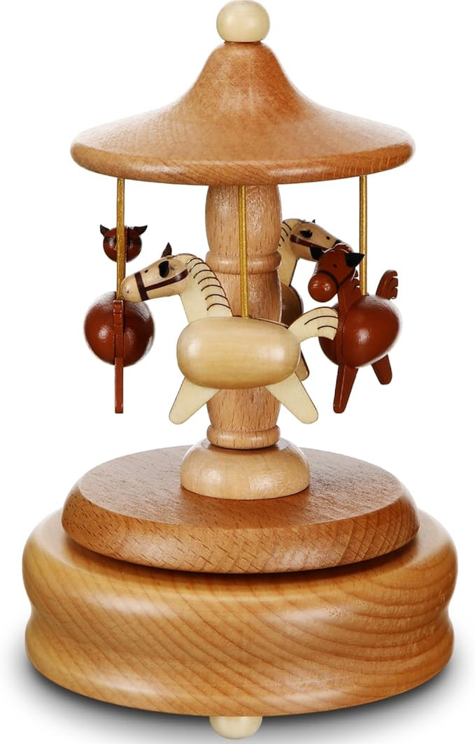 Bucherry Carousel Music Box Wooden Merry Go Round Carousel Musical Box Beautiful Horse Wind up Mu... | Amazon (US)