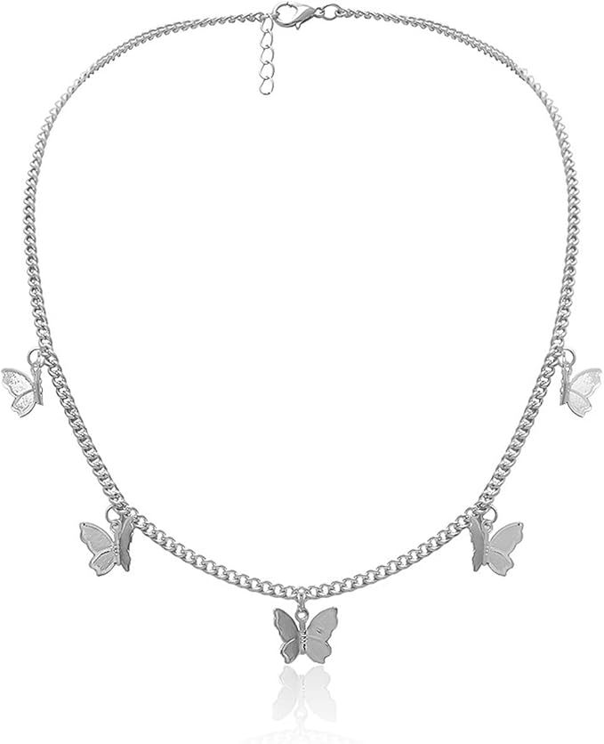 Kercisbeauty Women's Silver Gold Butterfly Choker Necklace | Amazon (US)