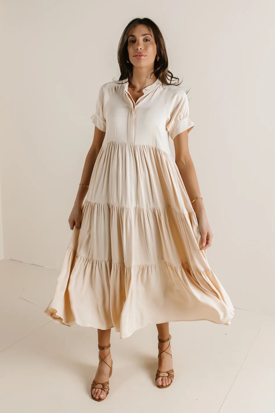 Amanda Tiered Dress in Cream | Bohme