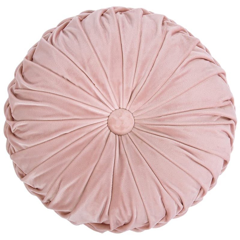 Holan Blush Pink Pleated Velvet Round Throw Pillow, 16" | At Home