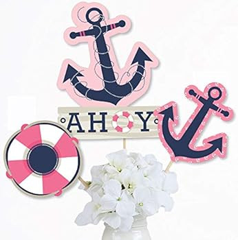 Ahoy - Nautical Girl - Baby Shower or Birthday Party Centerpiece Sticks - Table Toppers - Set of ... | Amazon (US)