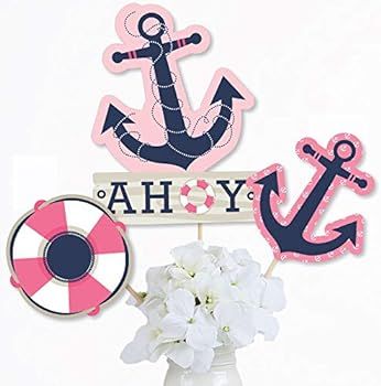 Ahoy - Nautical Girl - Baby Shower or Birthday Party Centerpiece Sticks - Table Toppers - Set of ... | Amazon (US)