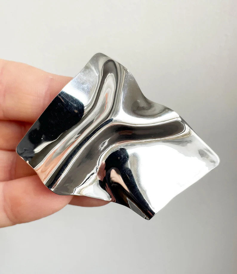 Abstract Sculptural Brooch, Silver Stainless Steel Pin, Vintage style Jewelry | Etsy (Global)