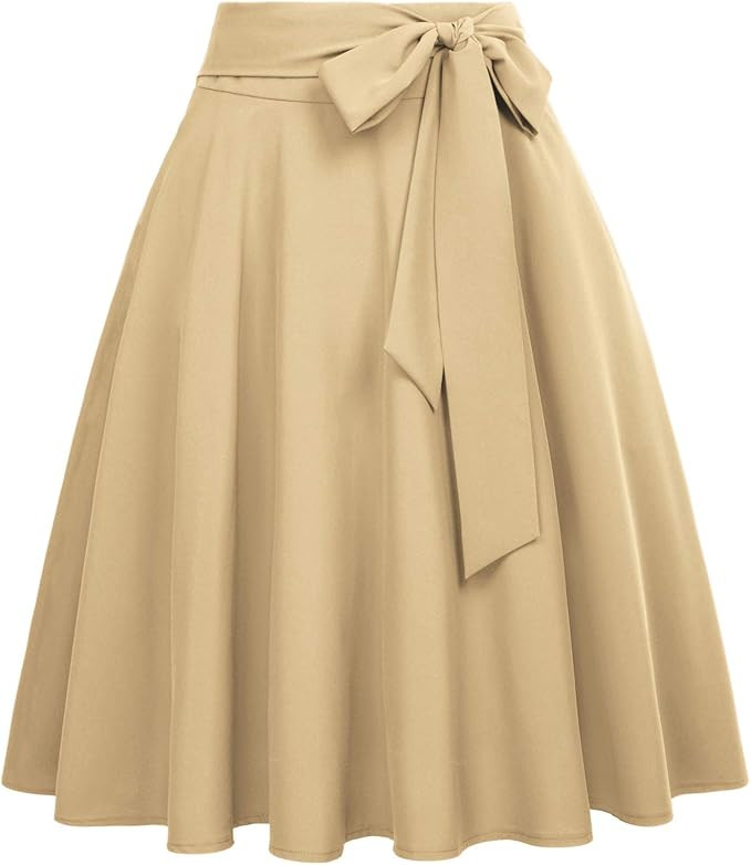 Belle Poque Women's High Waist A-Line Pockets Skirt Skater Flared Midi Skirt Vinage Skirt | Amazon (US)