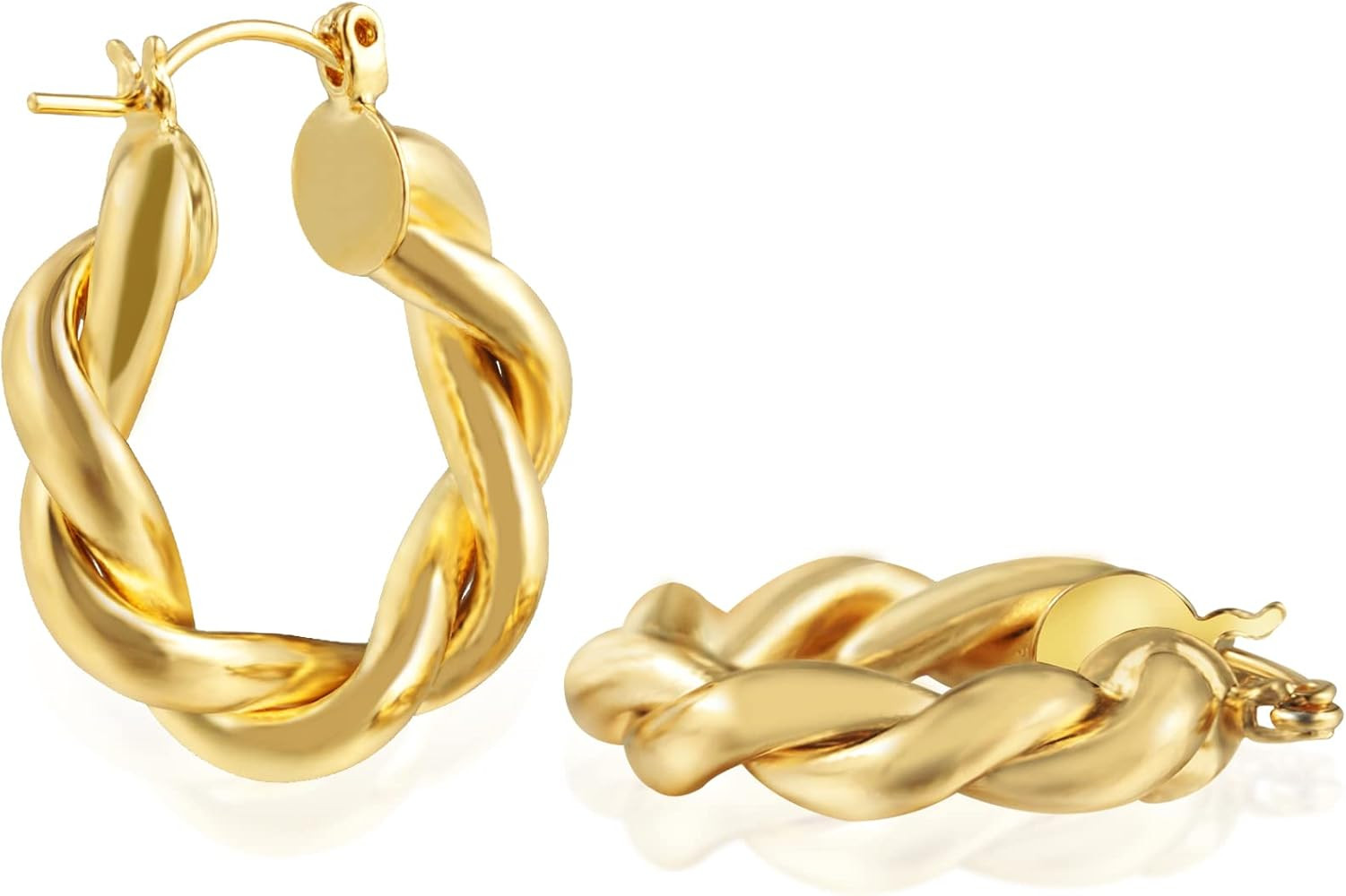 Chunky Gold Hoop Earrings for Women, 14k Gold Plated Thick Triple Hoop Earrings Hypoallergenic Tr... | Amazon (US)