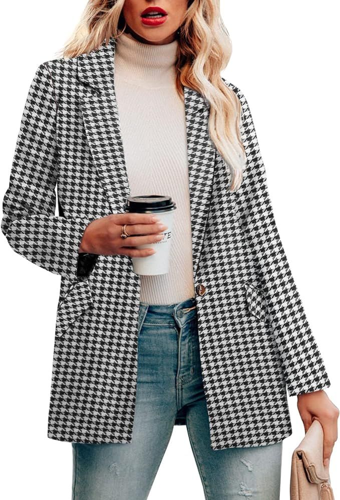 CRAZY GRID Womens Casual Blazer Jacket Long Sleeve Open Front Work Office Blazer Lapel Button Jac... | Amazon (US)