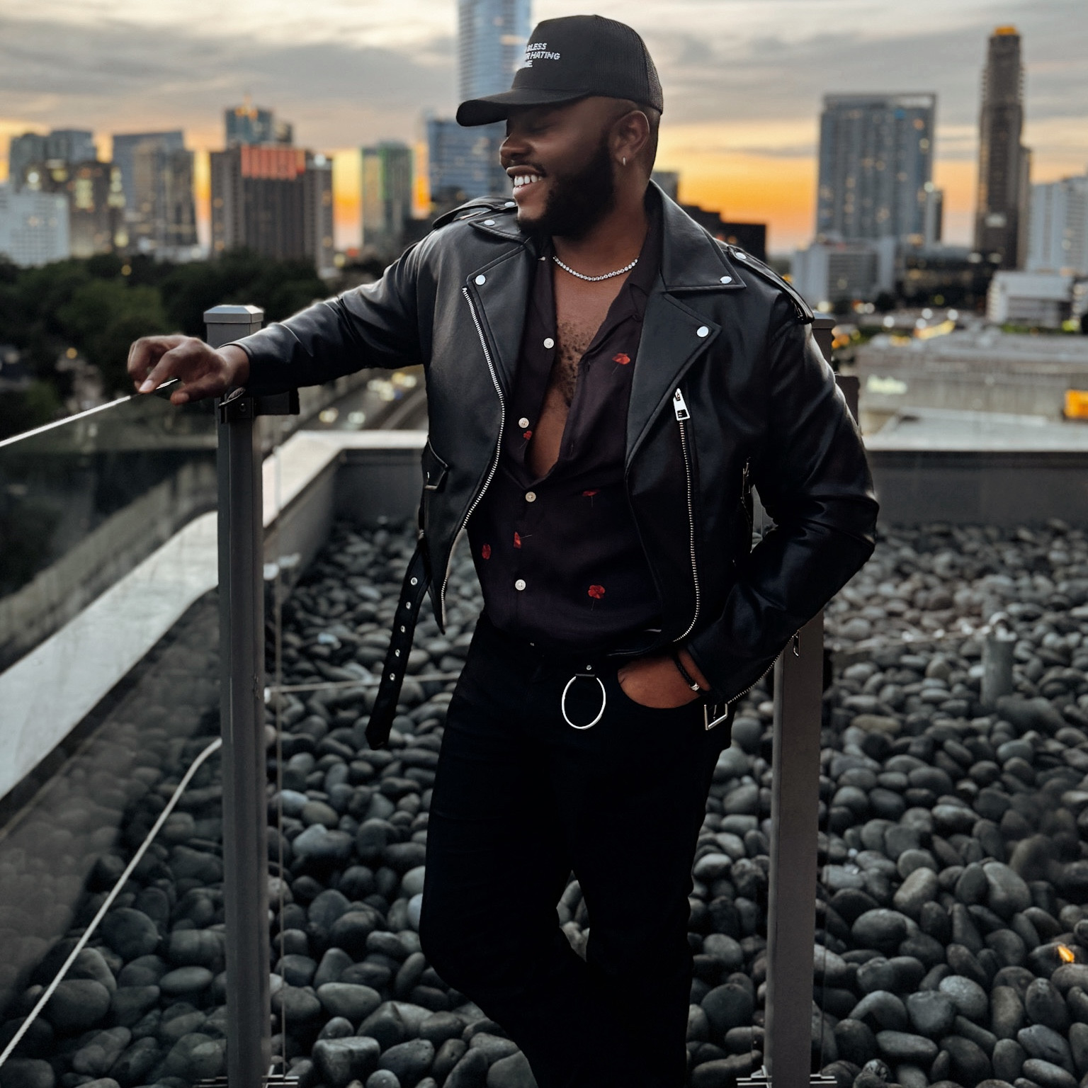 Went out and kicked up some dust with the boys last night! Rocking my black cowboy boots, sleek jeans, a badass motorcycle jacket, and topping it off with a killer printed shirt and baseball cap. 

#LTKmens