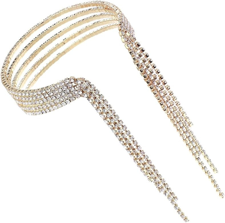 Rosemarie Collections Women's Multi-strand Flexible Wire Crystal Rhinestone Fringe Statement Cuff Br | Amazon (US)