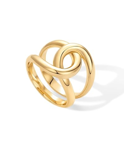 PAVOI 14K Yellow Gold Plated Chunky Interlock Statement Ring for Women | Interloop Band Thick Link Stackable Rings | Size 8 | Amazon (US)