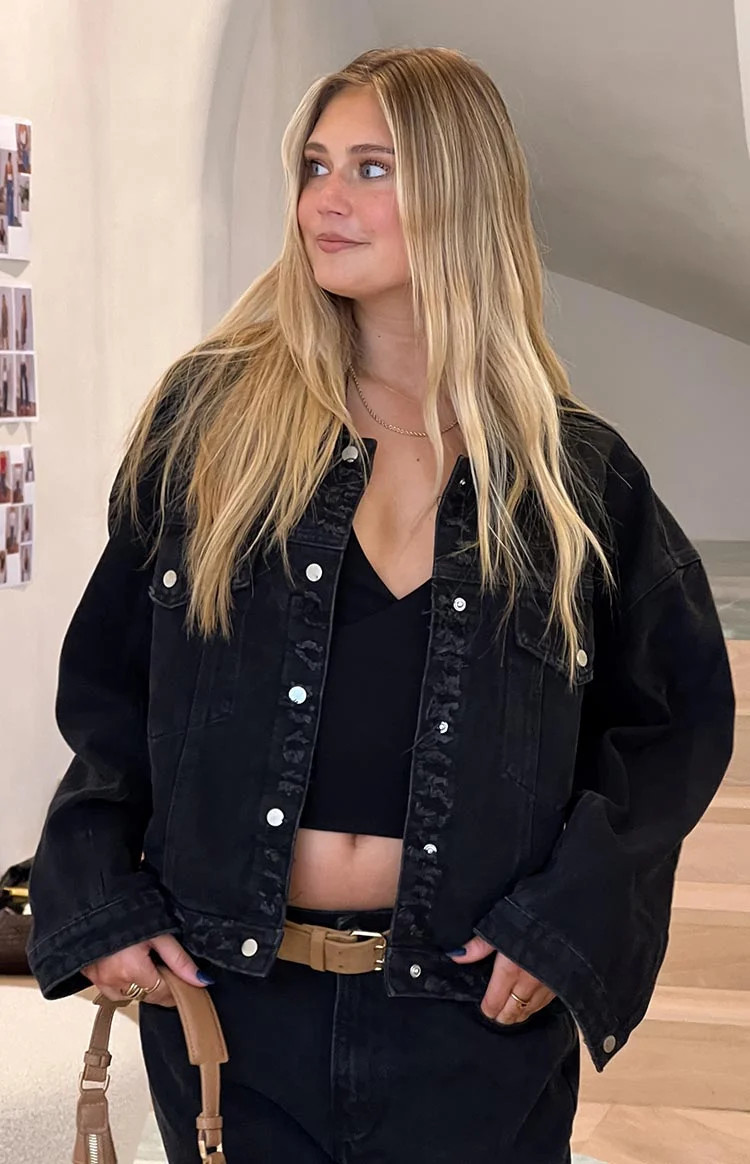 Hugo Black Oversized Denim Jacket US 0 | Beginning Boutique (US)