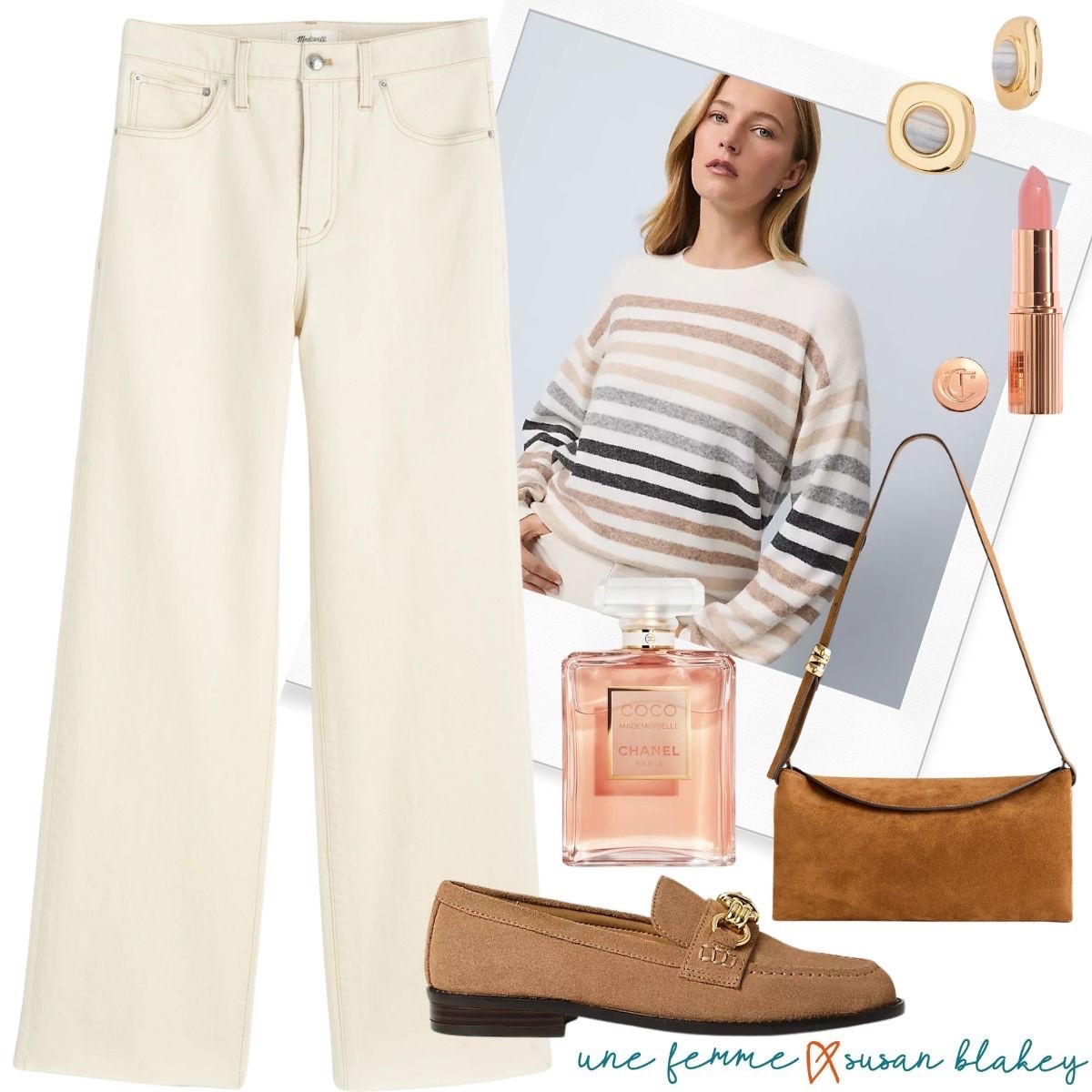 Stripes, cream wide-leg jeans, and suede loafers = my kind of easy, put-together vibe. Loving this cozy raglan sweater for those days when comfort and style need to show up together.

#LTKootd #LTKSeasonal #LTKOver40