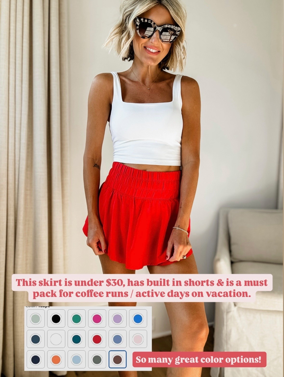 I love this skort! I have it in a few colors! Super comfortable and great for working out or taking a walk on vacation! Wearing S!

Loverly Grey, activewear, vacation athleisure, athleisure, crz yoga, active skort, active tank 

#LTKActive