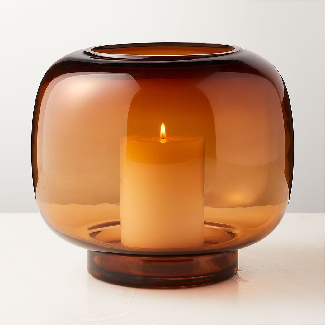 Coco Round Smoked Amber Modern Glass Hurricane Candle Holder Large + Reviews | CB2 | CB2