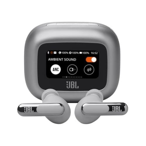 JBL Live Beam 3 - True wireless noise-cancelling stick-closed earbuds, 48Hrs total playback, Wireless Charging, 6 Mics for perfect calls, Multi-point connection, IP55 waterproof and dustproof (Silver) | Amazon (US)
