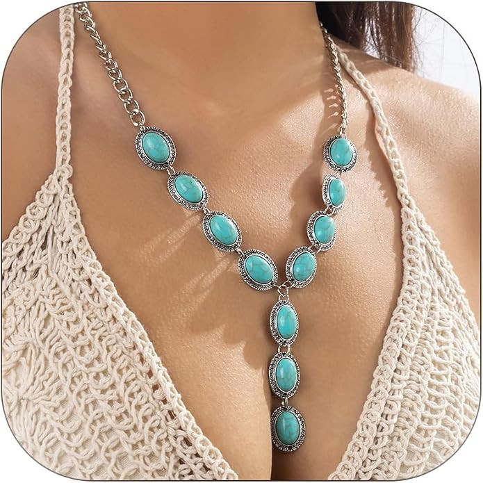 Turquoise Necklace for Women Trendy Y Necklace Charm Necklace Bohemian Style Necklace Dainty Turq... | Amazon (US)