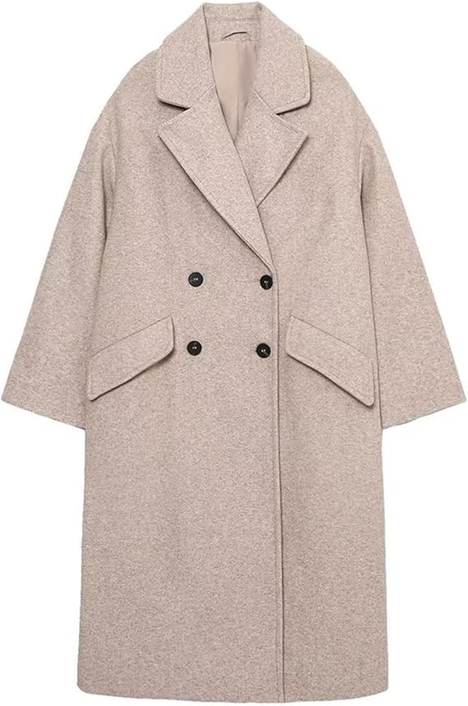 Trench Coats for Women Casual Wool Blend Fall Winter Warm Jacket Notch Lapel Single-Breasted Pea ... | Amazon (US)