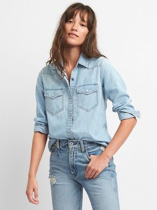 Gap Womens Denim Western Shirt Light Indigo Size L | Gap US