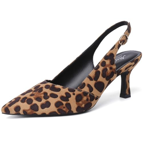 Mostsrin Leopard Kitten Heels for Women Slingback Heels Pointed Closed Toe Heels Women's Pumps Dress Pumps Shoes for Wedding, Party, Commuting Size 11 | Amazon (US)